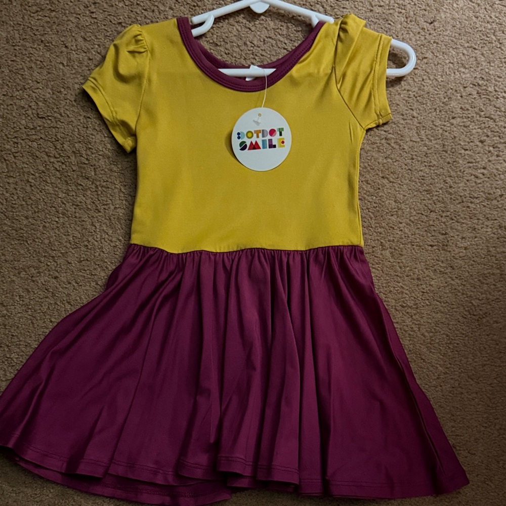 Dot Dot Smile Yellow Bodice Maroon Skirt Girls' Casual Twirl Dress